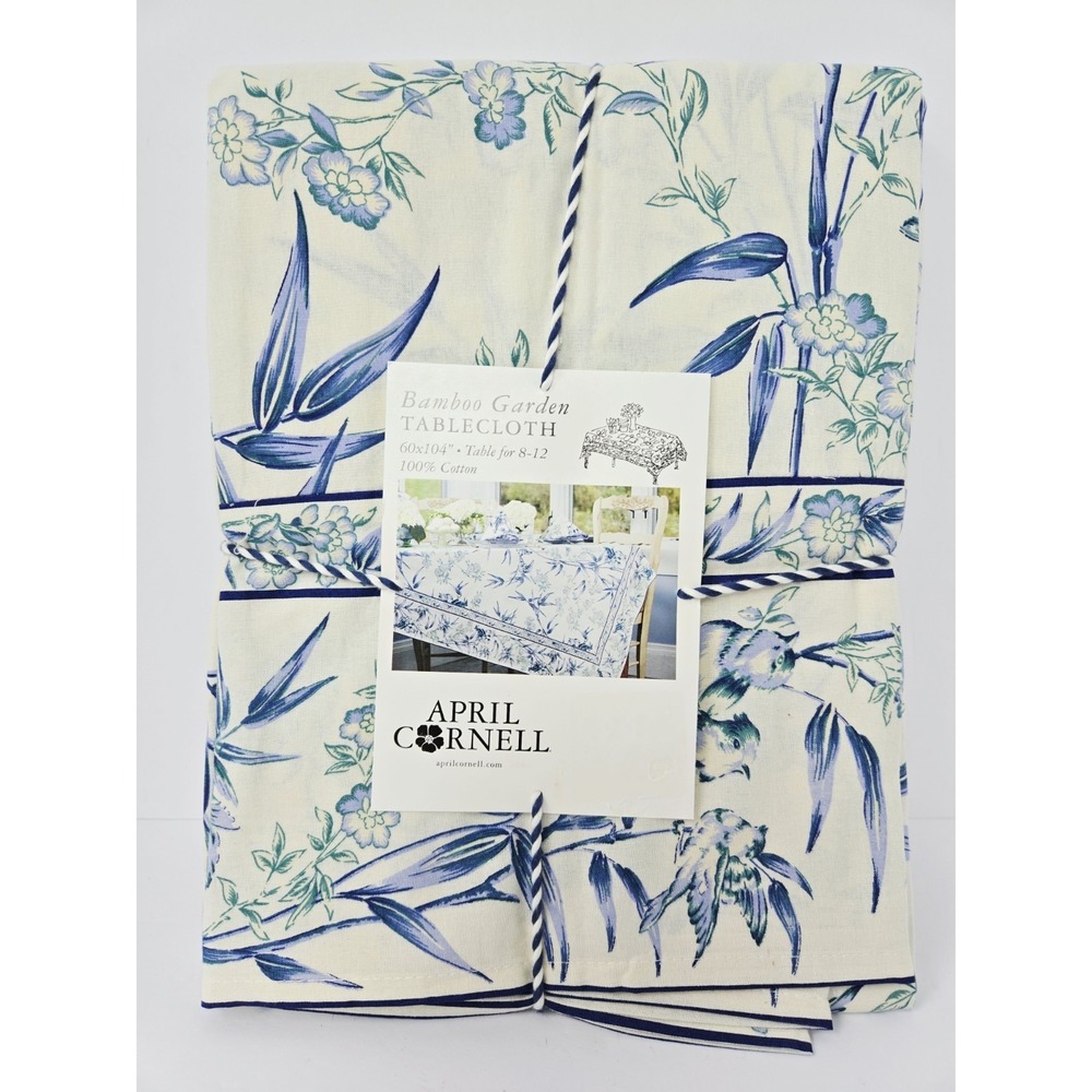 April Cornell Bamboo Garden Table Cloth 60x104 Rectangle Blue Multi NEW